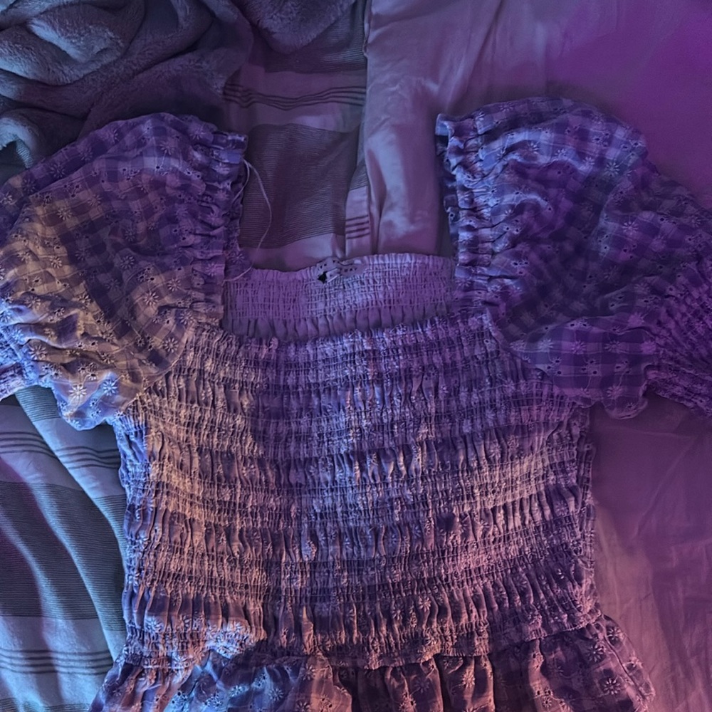 English Factory Purple Plaid Flower Top L women’s